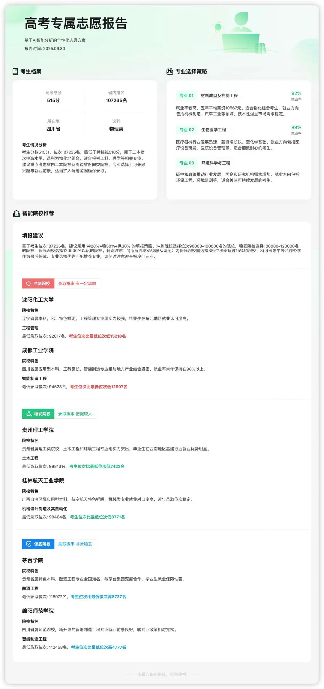 图文并茂的志愿报告