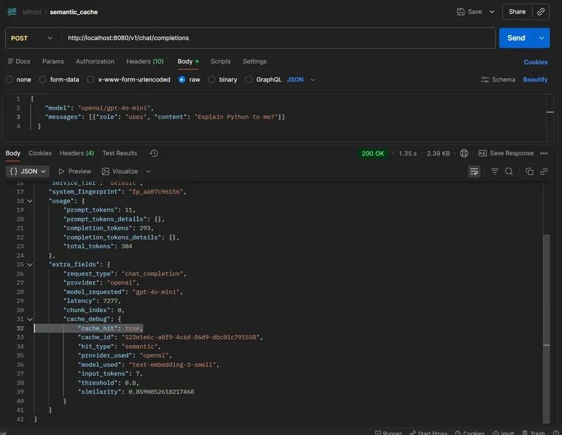 Image 19: Screenshot displaying successful cache hit with performance metrics and cost savings